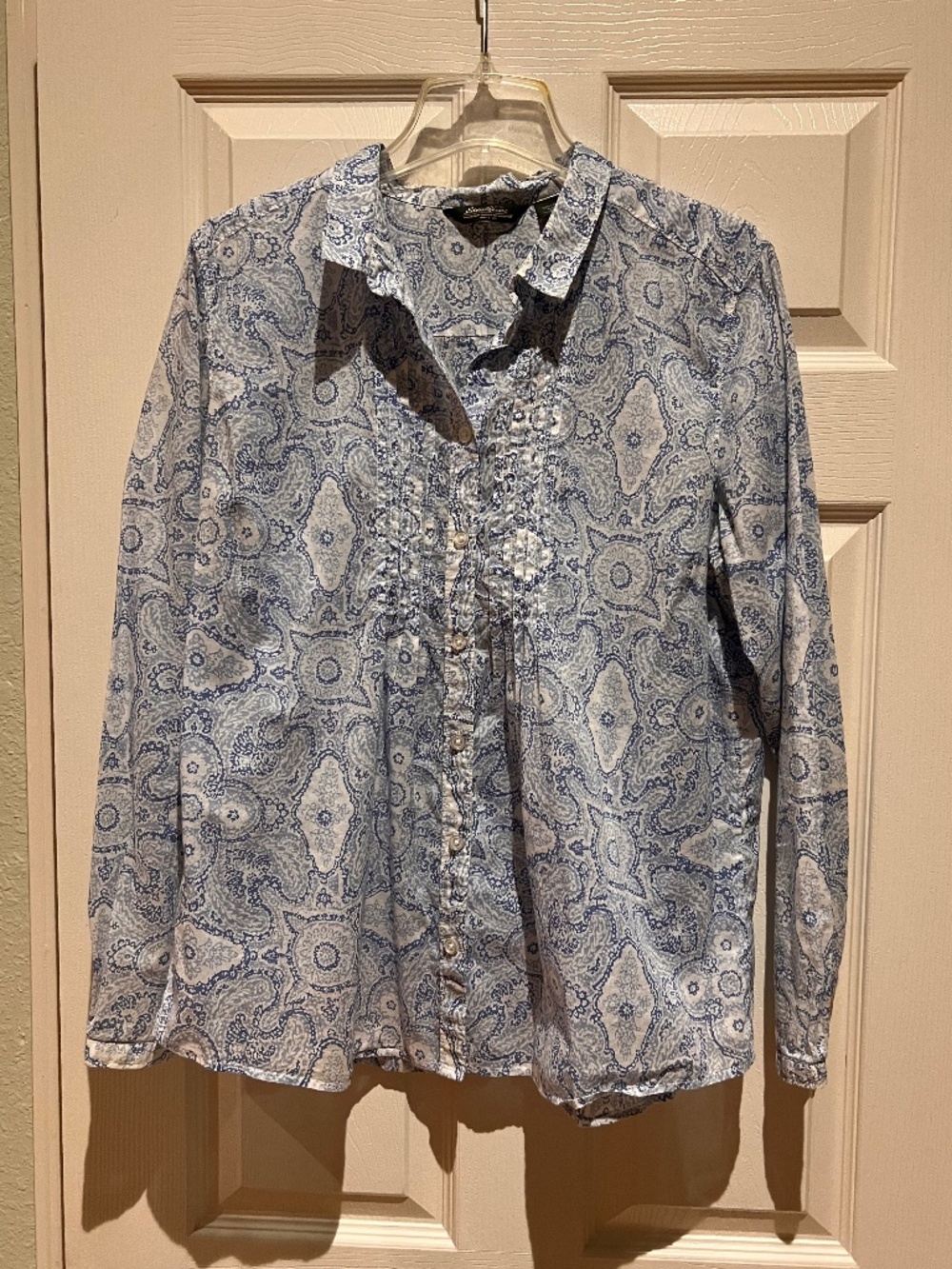 NWOT Eddie Bauer Paisley Pin-Tuck Long Sleeve Blouse - Size XL